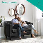 Load image into Gallery viewer, Emma Tufted Barrel Loveseat with Faux Leather Upholstery