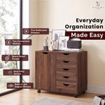 Load image into Gallery viewer, Amy 5-Drawer Storage Cabinet with 2 Shelves & Wheels - Brown Oak