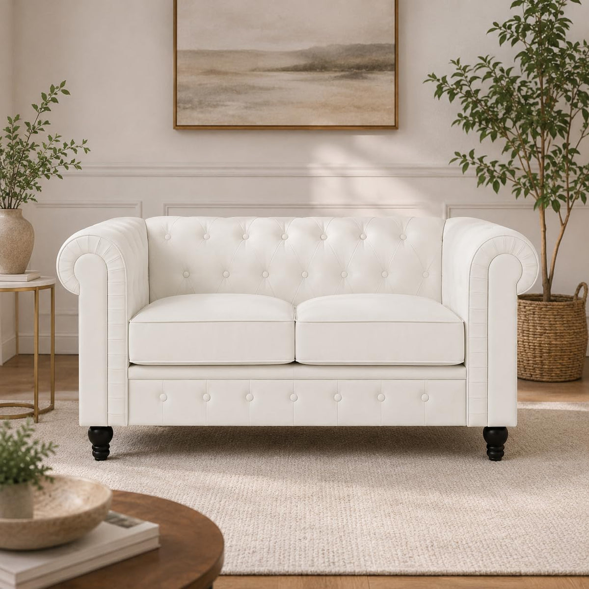 Emery chesterfield faux leather loveseat