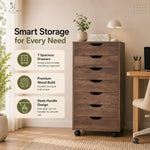 Load image into Gallery viewer, Debbie 7-Drawer Storage Cabinet with Wheels & Tabletop - Brown Oak
