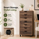 Load image into Gallery viewer, Debbie 7-Drawer Storage Cabinet with Wheels & Tabletop - Brown Oak