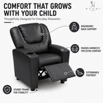 Load image into Gallery viewer, Suri Push Back Kids Recliner with Footrest & Cup Holders - Black / Pvc