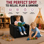 Load image into Gallery viewer, Suri Push Back Kids Recliner with Footrest & Cup Holders - Black / Pvc