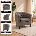 Load image into Gallery viewer, Emma Button-Tufted Faux Leather Barrel Accent Chair - Gray