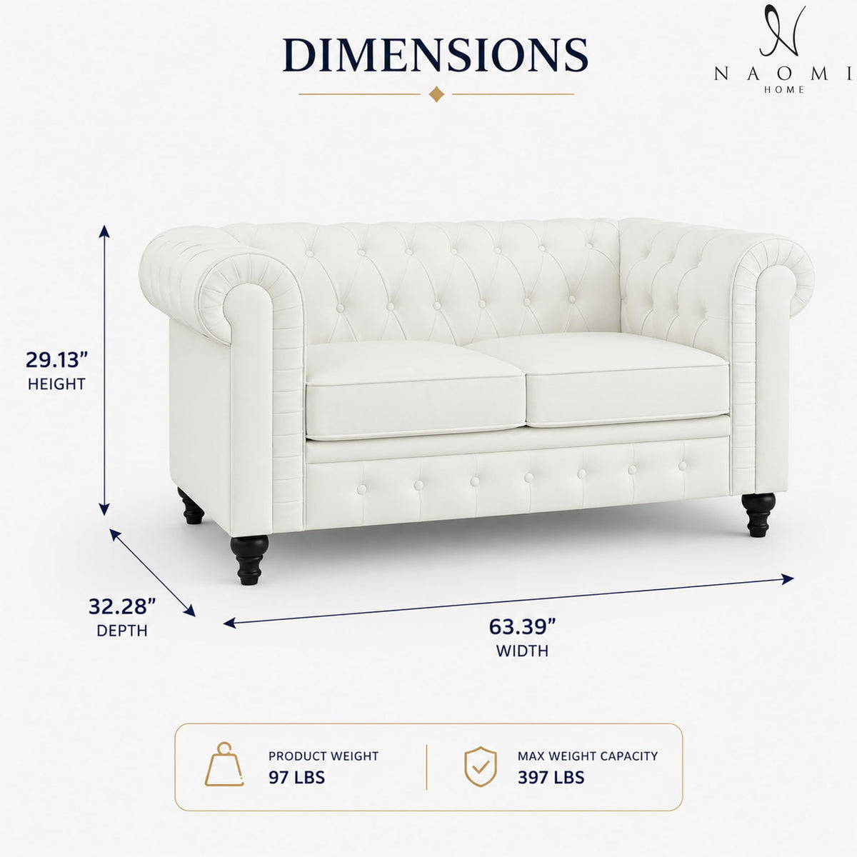 Emery chesterfield faux leather loveseat