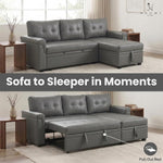 Load image into Gallery viewer, Laura 84" L-Shaped Sleeper Sectional Sofa with Storage Chaise - Gray / Air Leather