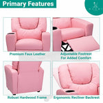 Load image into Gallery viewer, Suri Push Back Kids Recliner with Footrest & Cup Holders - Pink / Pvc