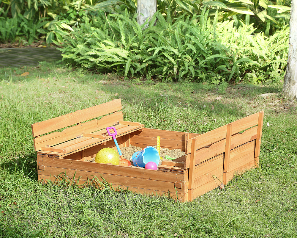 Kids Outdoor Foldable Retractable Sandbox with Bench Seat 