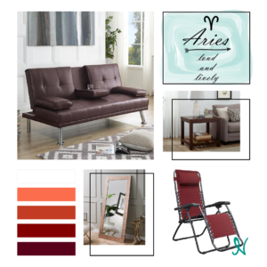 Naomi Home Futon Sofa with Armrest and Cupholders in Espresso | Naomi Home Mosaic Style Full Length Floor Mirror in Rose Gold | Naomi Home Gallaway Accent End Table in Espresso | Naomi Home Zero Gravity Lounge Patio Outdoor Recliner Chairs in Red