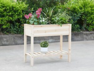 Naomi Home Dahlia Raised Garden Planter Bed with Shelf, Modern Farmhouse Décor 