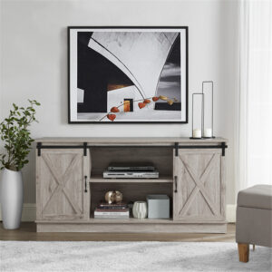 Naomi Home Rylee Farmhouse Style 60" TV Console Cabinet With Sliding Barn Doors, New Home Furnishing