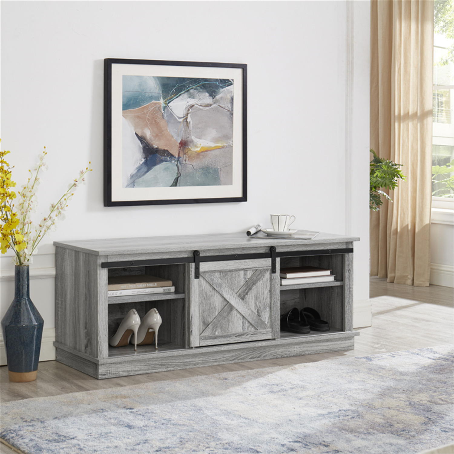 Naomi Home Shelby Sliding Barn Door TV Stand for 50" TV with Storage Shelf, Bedroom Furniture Choices To Personalize Your Private Sanctuary