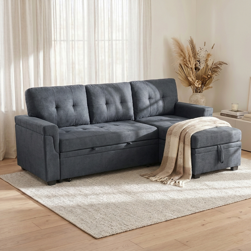 Laura 84" L-Shaped Sleeper Sectional Sofa with Storage Chaise