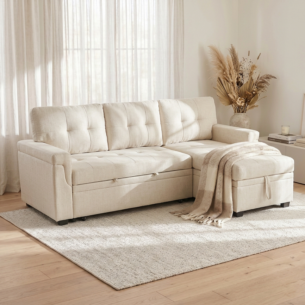 Laura 84" L-Shaped Sleeper Sectional Sofa with Storage Chaise