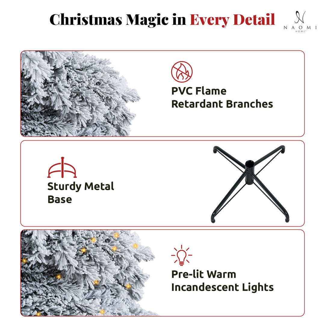 Brittany 7.5ft Artificial Prelit Snow Flocked Christmas Tree