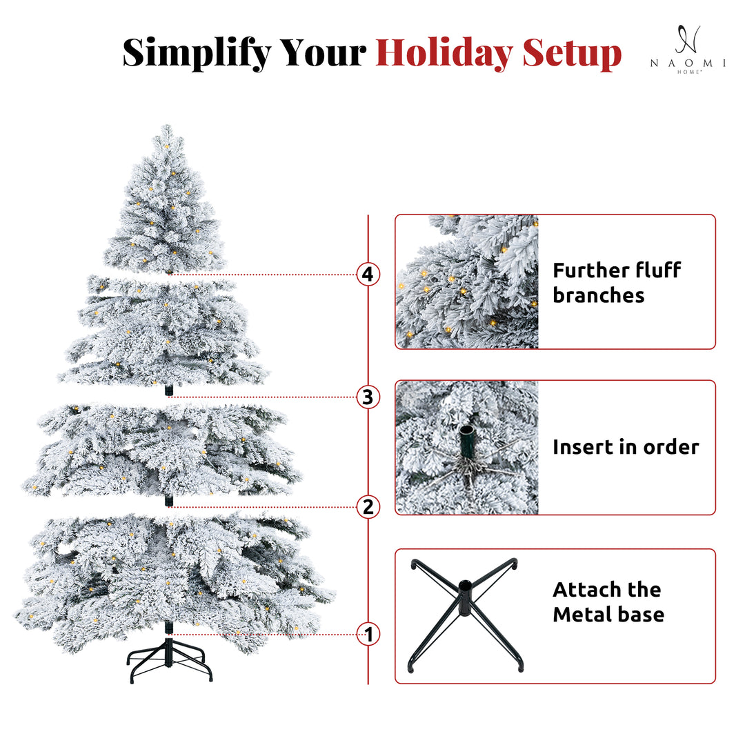 Brittany 7.5ft Artificial Prelit Snow Flocked Christmas Tree