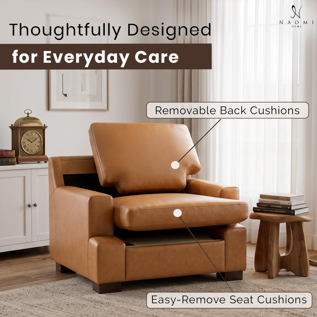 Siggy Genuine Leather Accent Chair with Removable Cushions