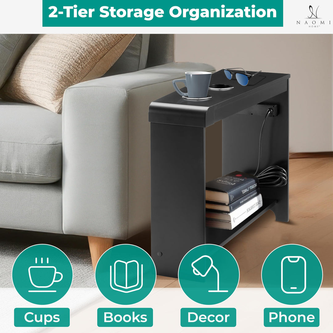 Jade Modern Nightstand - Charging Station with USB Ports & Outlets - Black