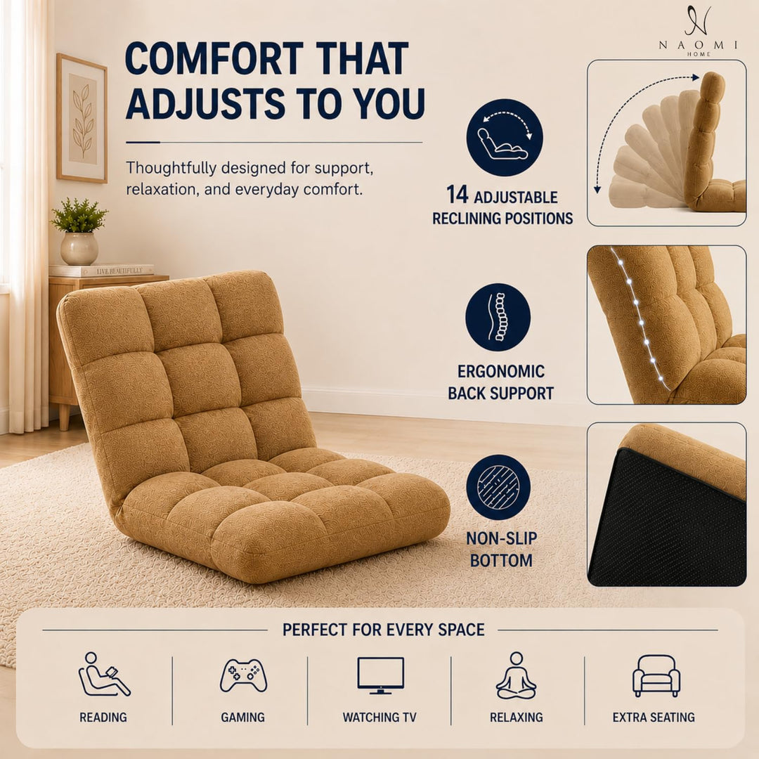 Desmond Adjustable Floor Chair with 14 Reclining Positions - Tan