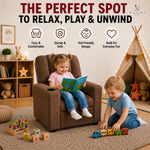 Load image into Gallery viewer, Suri Push Back Kids Recliner with Footrest &amp; Cup Holders - Brown / Microfiber
