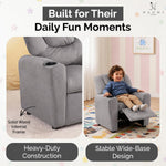 Load image into Gallery viewer, Suri Push Back Kids Recliner with Footrest &amp; Cup Holders - Gray / Microfiber
