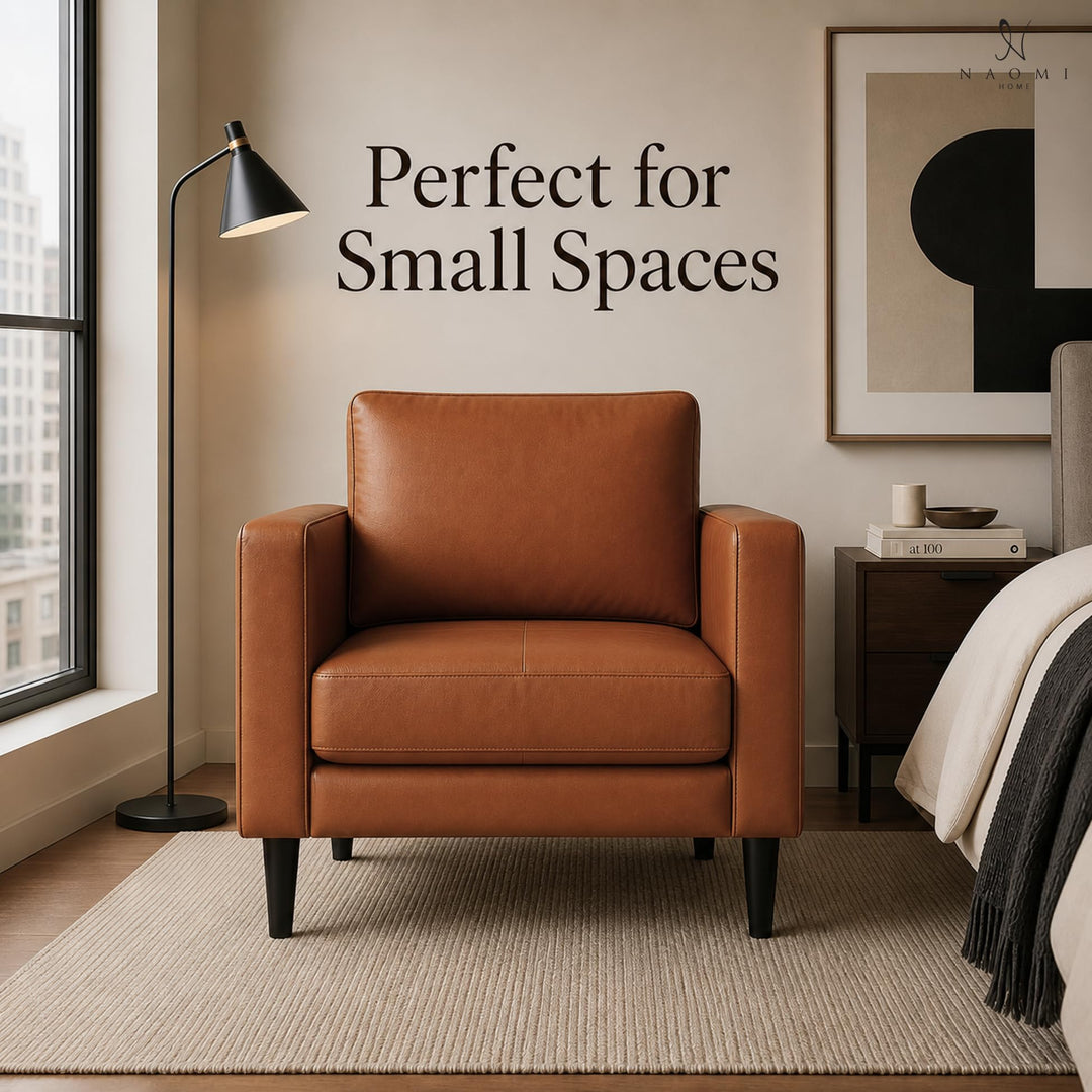 Marisa Genuine Leather Mid-Century Accent Chair