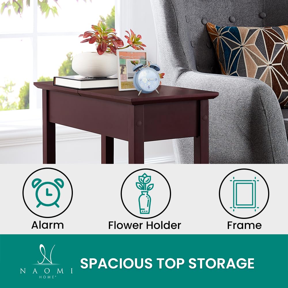 Roxy Flip Top Chairside Table - Hidden Storage with Drawer & Shelf - Cherry