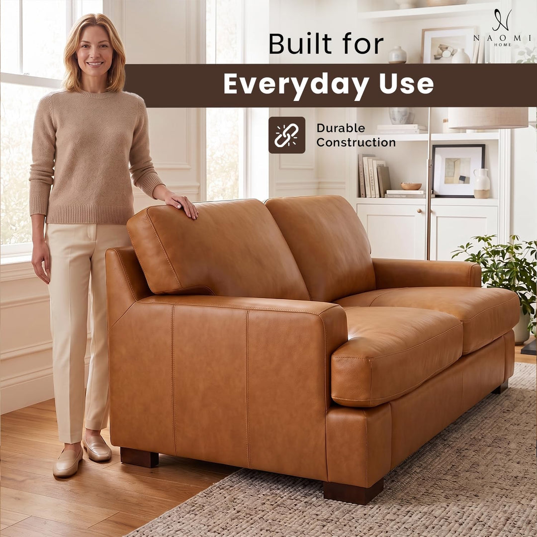 Siggy Genuine Leather Loveseat with Removable Cushions