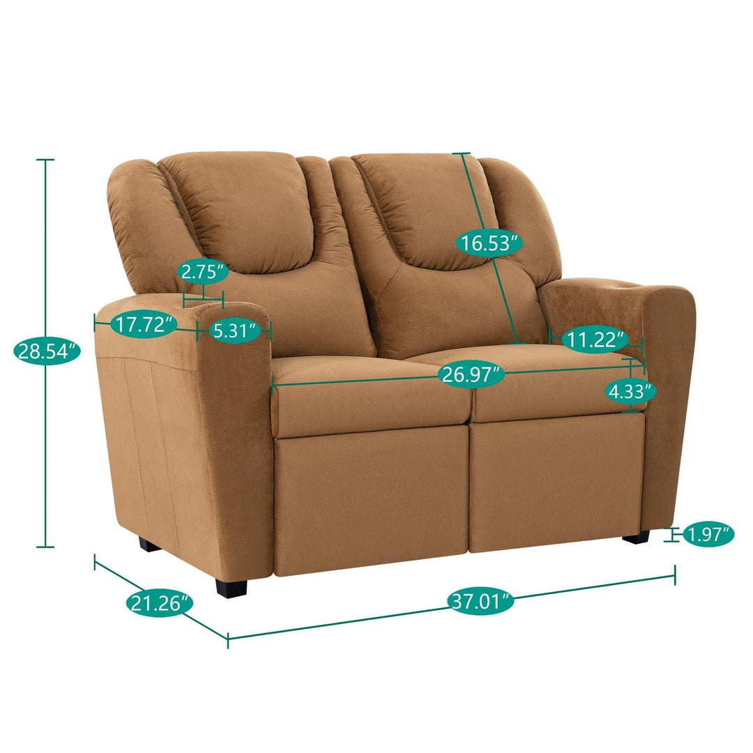Suri Kids Recliner Loveseat with Dual Cup Holders - Brown / Microfiber