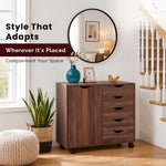 Load image into Gallery viewer, Amy 5-Drawer Storage Cabinet with 2 Shelves &amp; Wheels - Brown Oak
