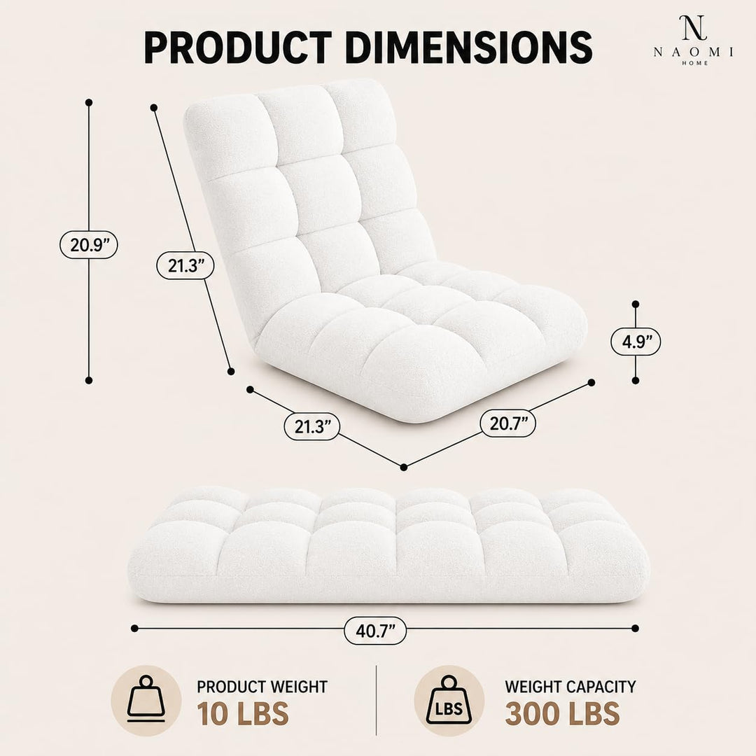 Desmond Adjustable Floor Chair with 14 Reclining Positions - White