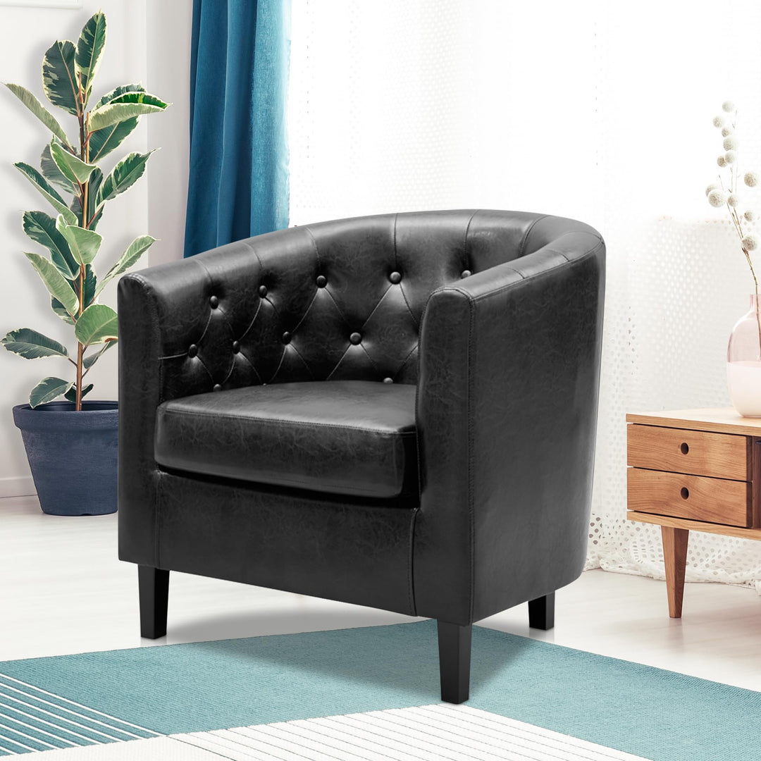 Emma Set of 2 Button-Tufted Faux Leather Barrel Chairs - Black