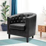Load image into Gallery viewer, Emma Set of 2 Button-Tufted Faux Leather Barrel Chairs - Black
