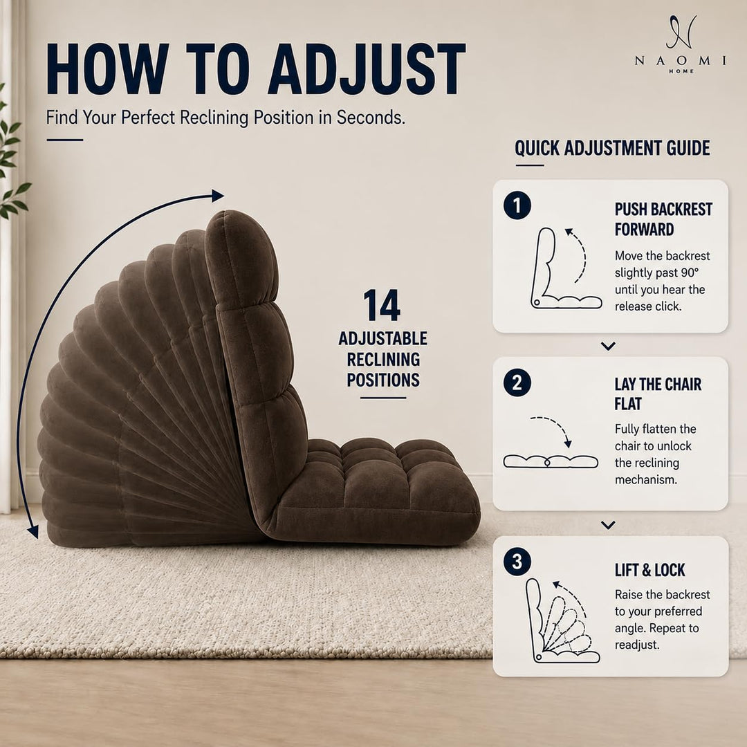 Desmond Adjustable Floor Chair with 14 Reclining Positions - Espresso
