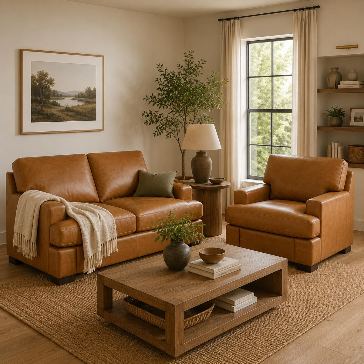 Siggy genuine leather oversized set   chair & loveseat