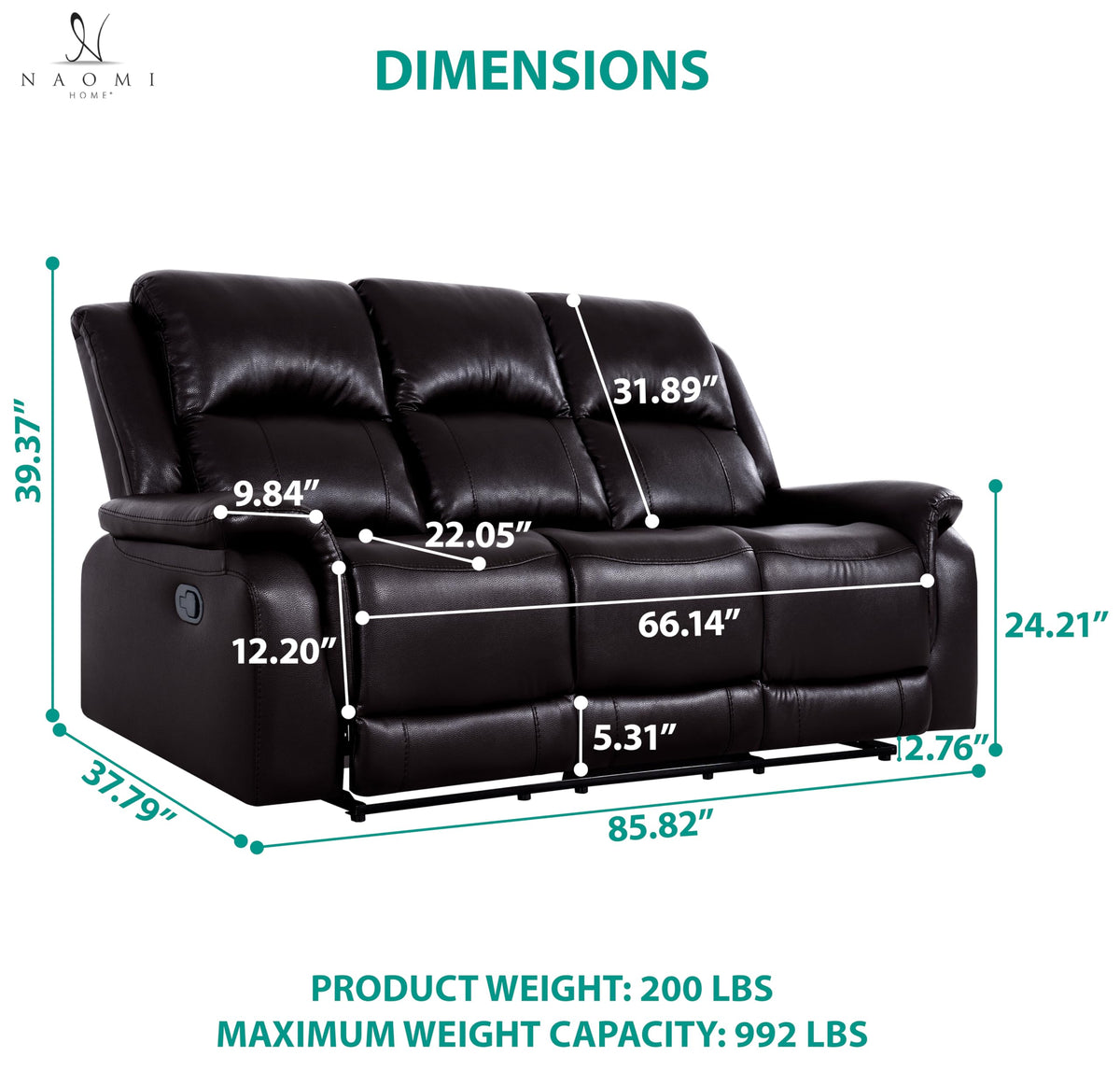 Katie faux leather 3 seater manual recliner sofa   espresso