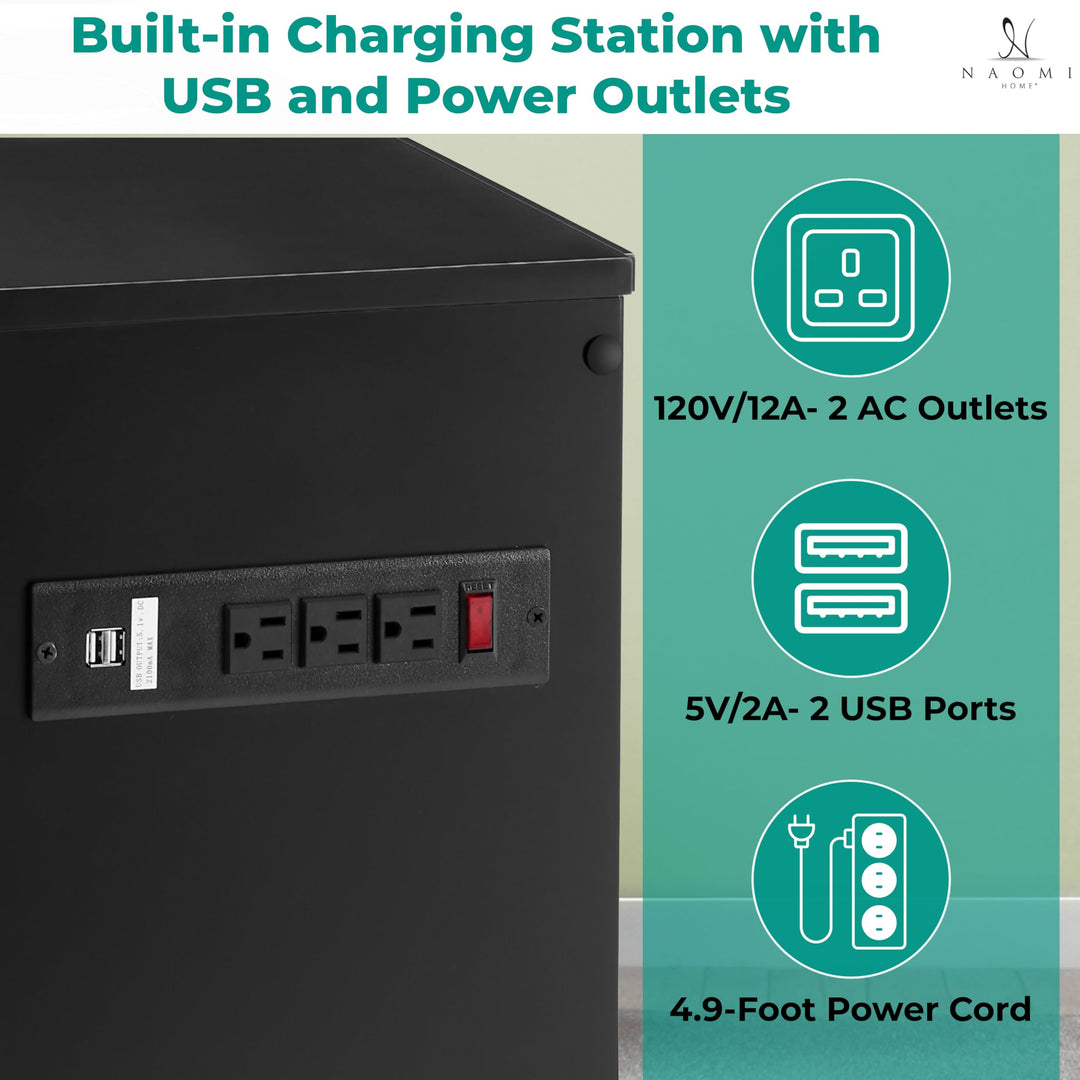 Jade Modern Nightstand - Charging Station with USB Ports & Outlets - Black