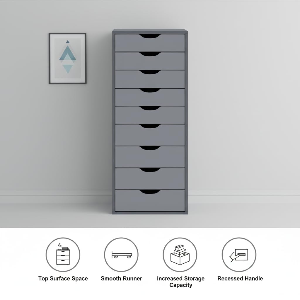 Debbie 7-Drawer Storage Cabinet with Wheels & Tabletop - Gray