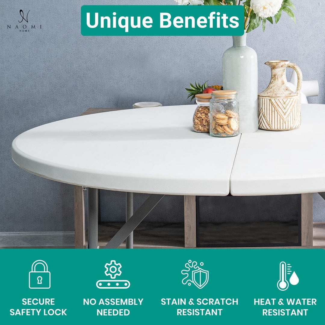 5 Ft Bi-Fold Round Resin Folding Table with Steel Frame - Set of 2