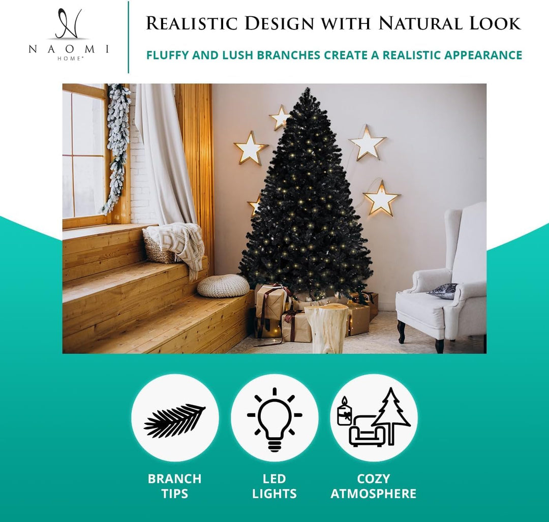 Dakota Black Pre-Lit Christmas Tree with Warm Lights - 7.5 ft