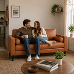 Load image into Gallery viewer, Velonie Air Leather Mid-Century Loveseat with Bolster Pillows

