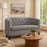 Load image into Gallery viewer, Emma Tufted Barrel Loveseat with Faux Leather Upholstery - Gray
