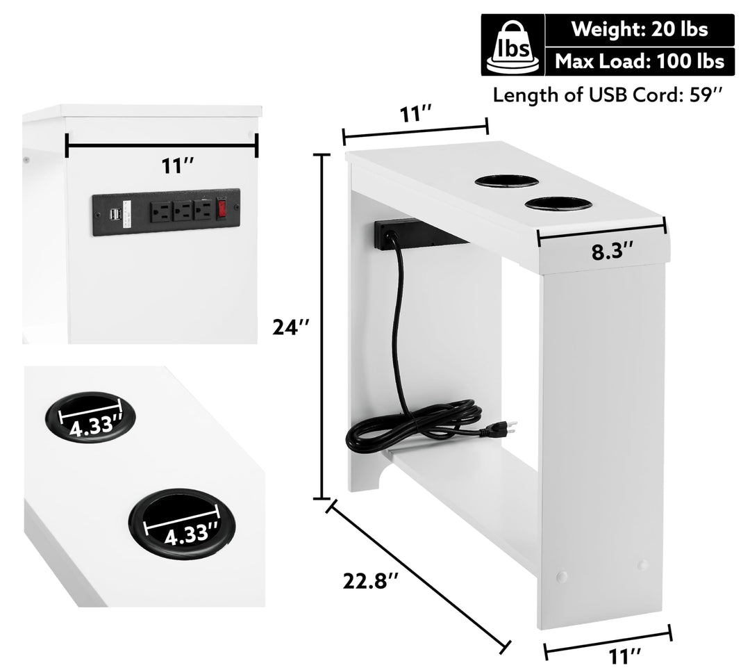 Jade Modern Nightstand - Charging Station with USB Ports & Outlets - White