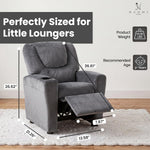 Load image into Gallery viewer, Suri Push Back Kids Recliner with Footrest &amp; Cup Holders - Gray / Microfiber
