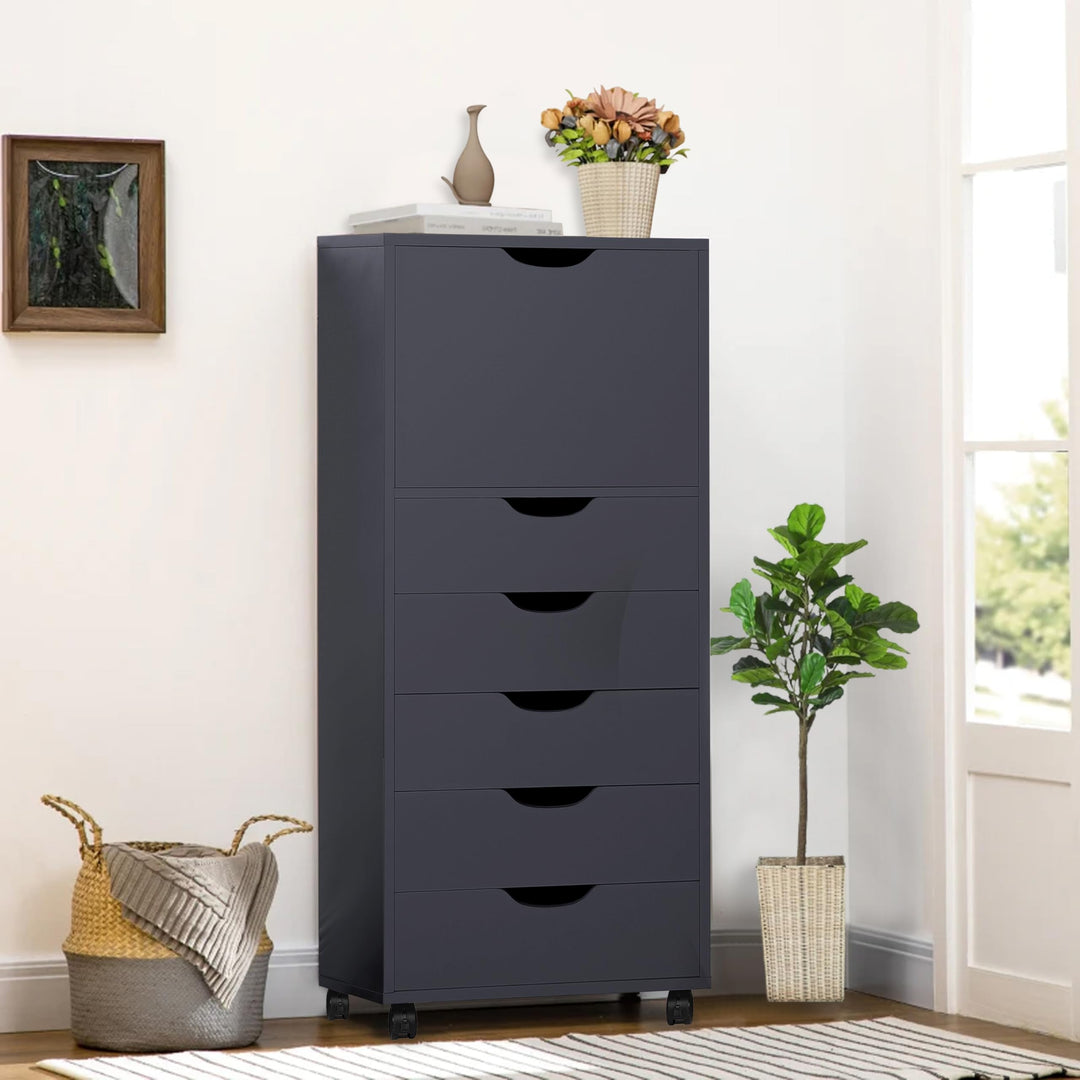Carly 6-Drawer Storage Cabinet with Wheels - Black