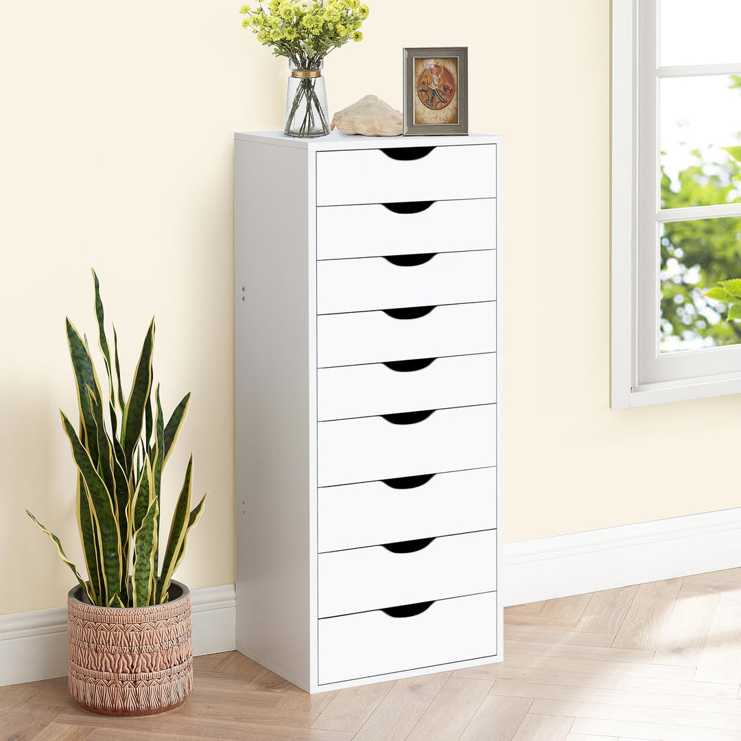 Bianca 9-Drawer Vertical Storage Cabinet with Tabletop - White
