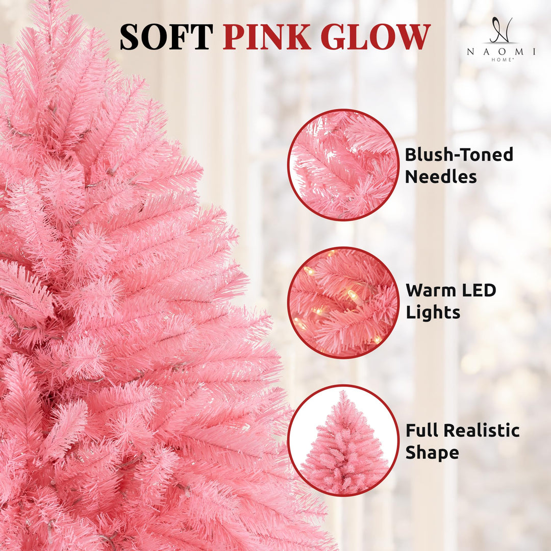 Martina Pink Pre-Lit Christmas Tree with Warm Lights - 7.5 ft