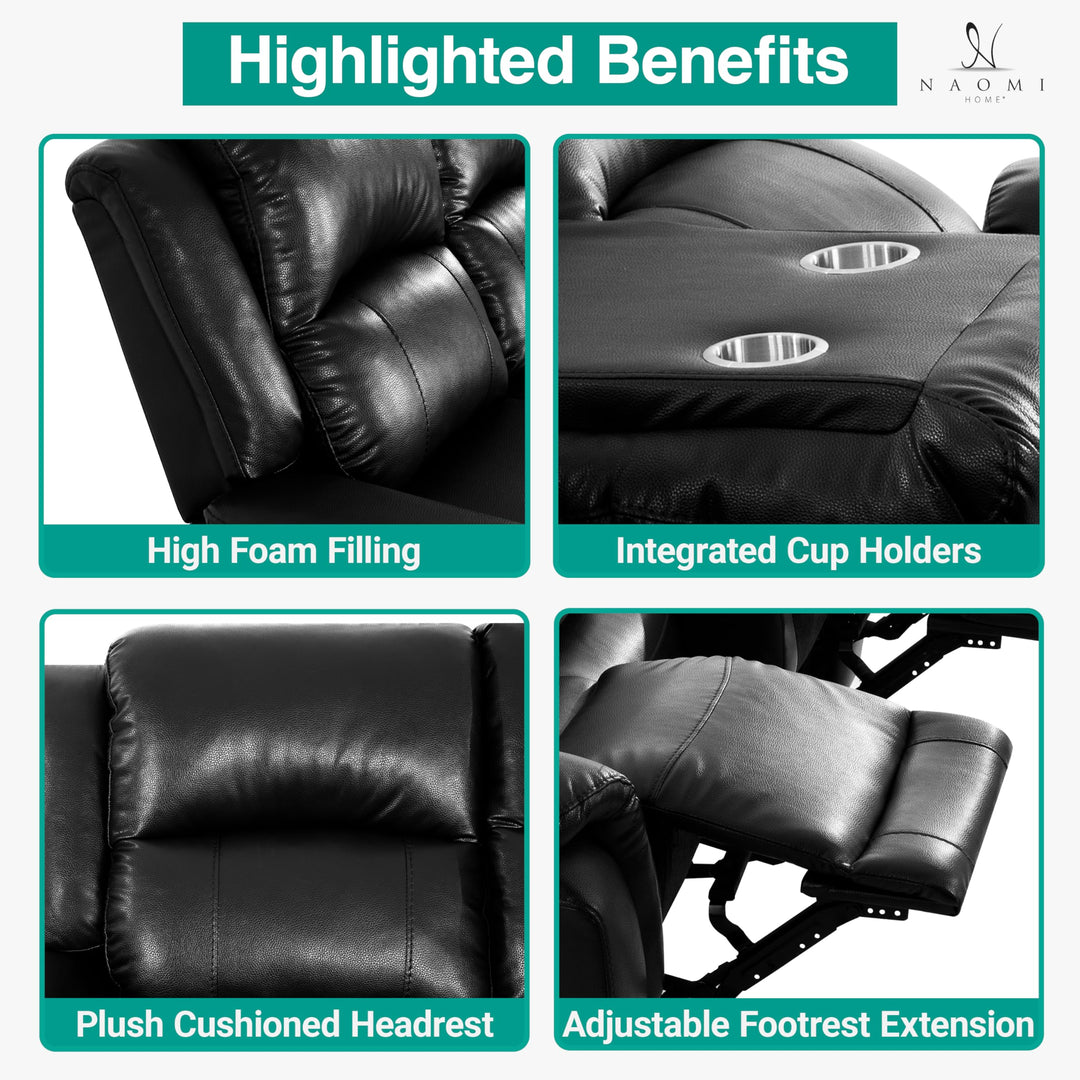 Katie Faux Leather 3-Seater Manual Recliner Sofa - Black