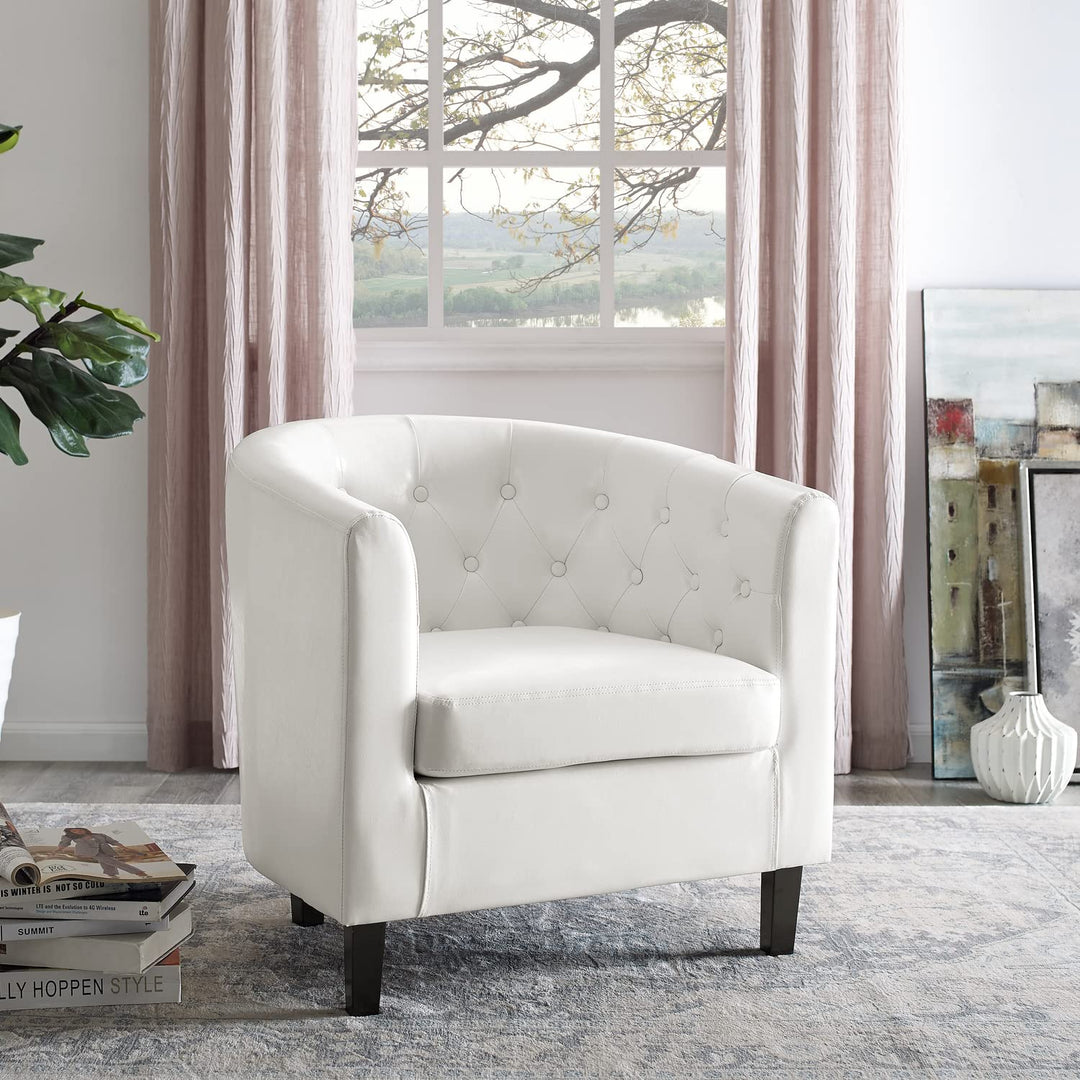 Emma Tufted Barrel Loveseat with Faux Leather Upholstery