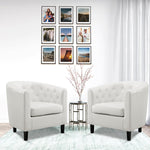 Load image into Gallery viewer, Emma Set of 2 Button-Tufted Faux Leather Barrel Chairs - White
